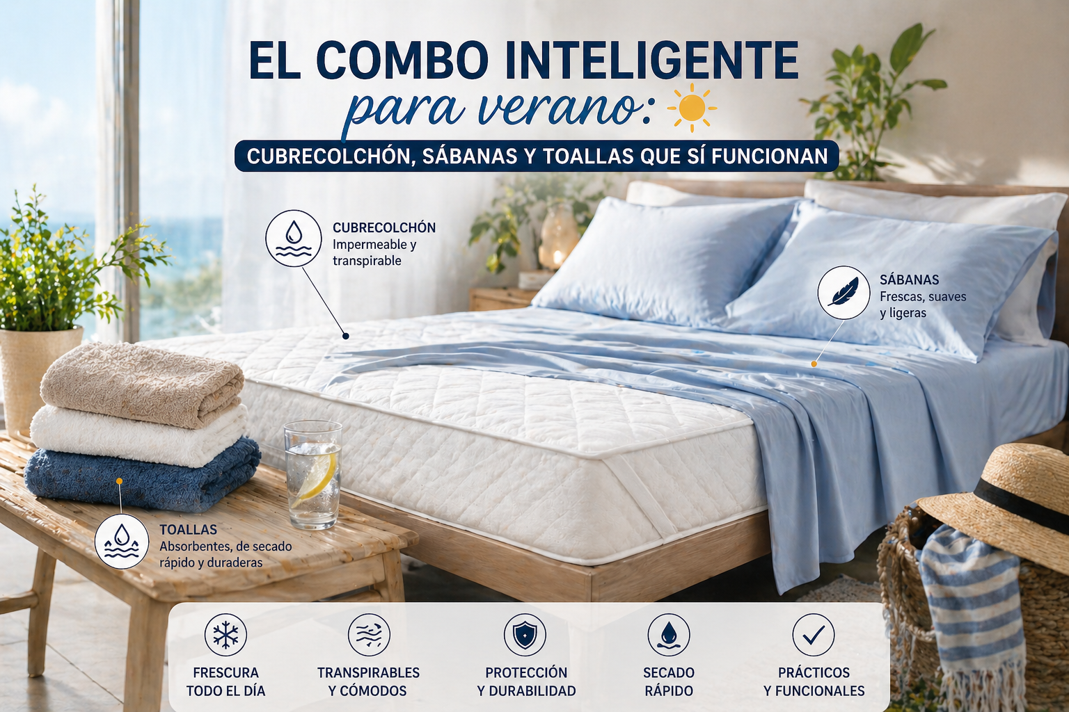 El combo inteligente para verano: cubrecolchón, sábanas y toallas que sí funcionan