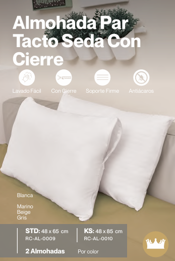 Par de Almohadas Tacto Seda con Cierre