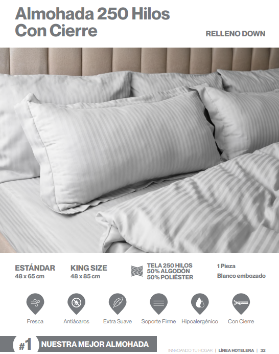 Almohada 250 Hilos con Cierre